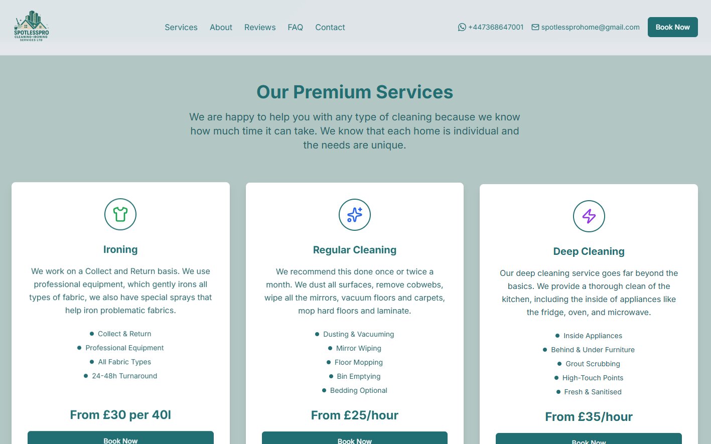 Spotless Pro Home Cleaning — desktop